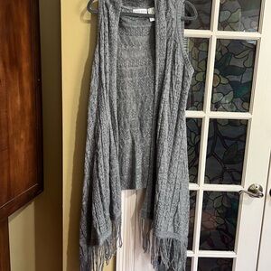 Knox Rose Gray Fringe Poncho Sweater